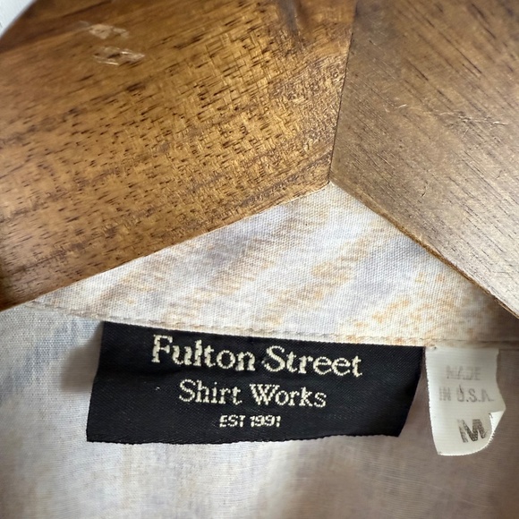Fulton Street Shirt Works Neutral Print Lightweight 90s Polo Shirt Mens MEDIUM - Picture 3 of 7